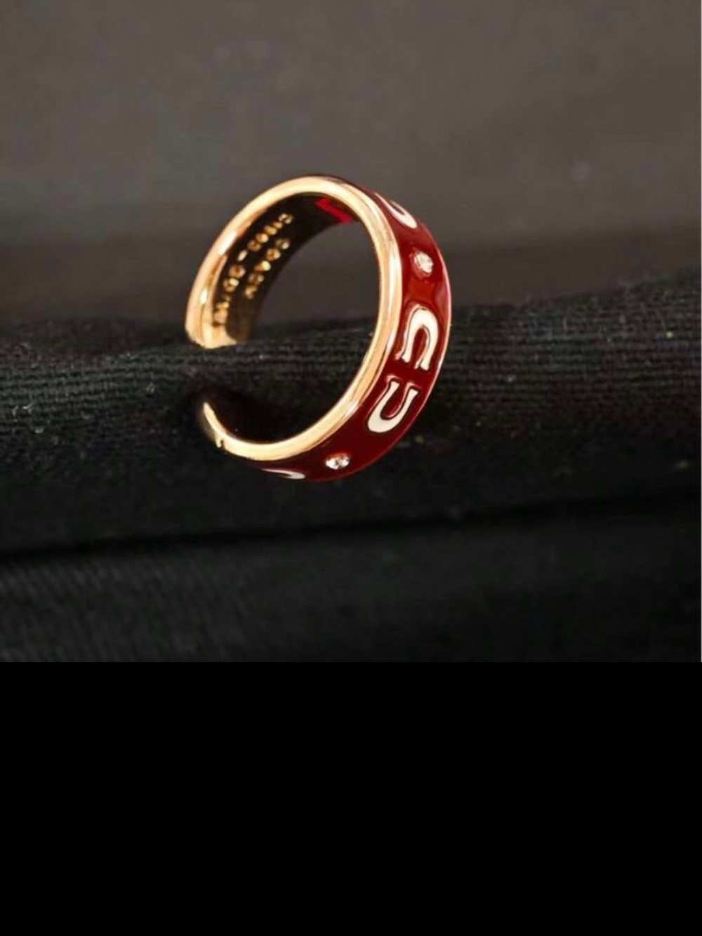 Gold-Tone CC Red Enamel Open Ring with Accents
